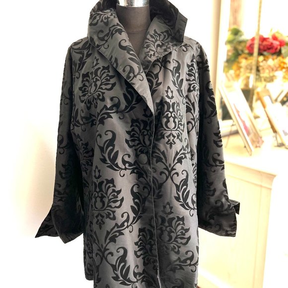 NWT Dorman Boutique Black Blazer Rain Jacket with Velvet Floral Detail Size 3XL - Picture 3 of 11